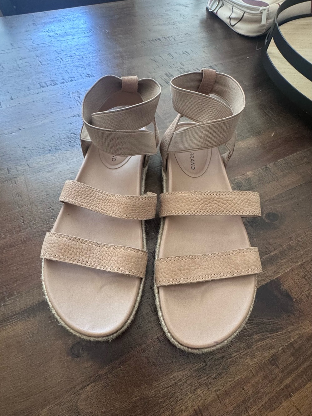 Womens Neutral Tan Strappy Sandals with Ankle Wrap